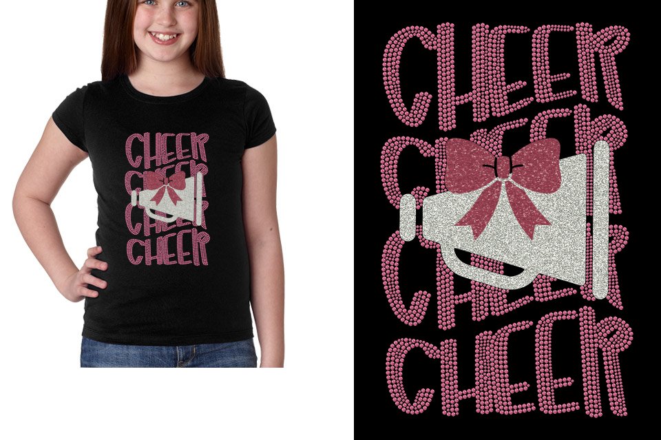 CHEER CHEER CHEER CHEER glitter rhinestones Girls' Princess T-Shirt
