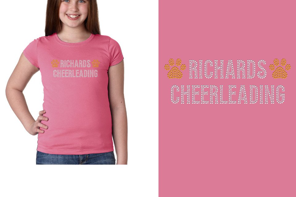 Rhinestones RICHARDS CHEERLEADING with paws Girls' Princess T-Shirt