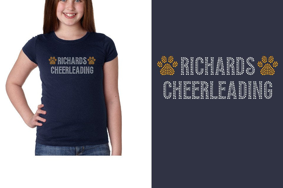 Rhinestones RICHARDS CHEERLEADING with paws Girls' Princess T-Shirt