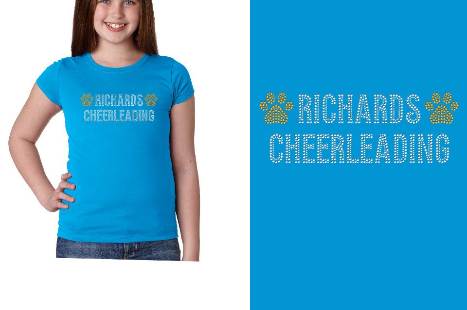 Rhinestones RICHARDS CHEERLEADING with paws Girls' Princess T-Shirt