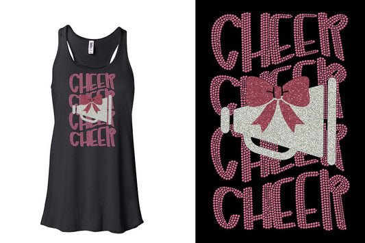 CHEER CHEER CHEER CHEER  glitter rhinestones Youth Flowy Racerback Tank