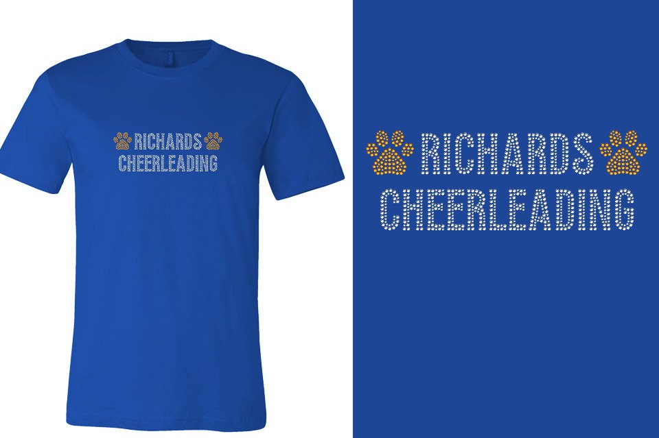 Rhinestones RICHARDS CHEERLEADING with paws Unisex t-shirt