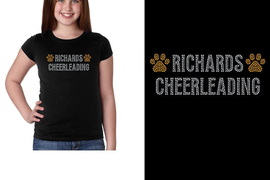 Rhinestones RICHARDS CHEERLEADING with paws Girls' Princess T-Shirt