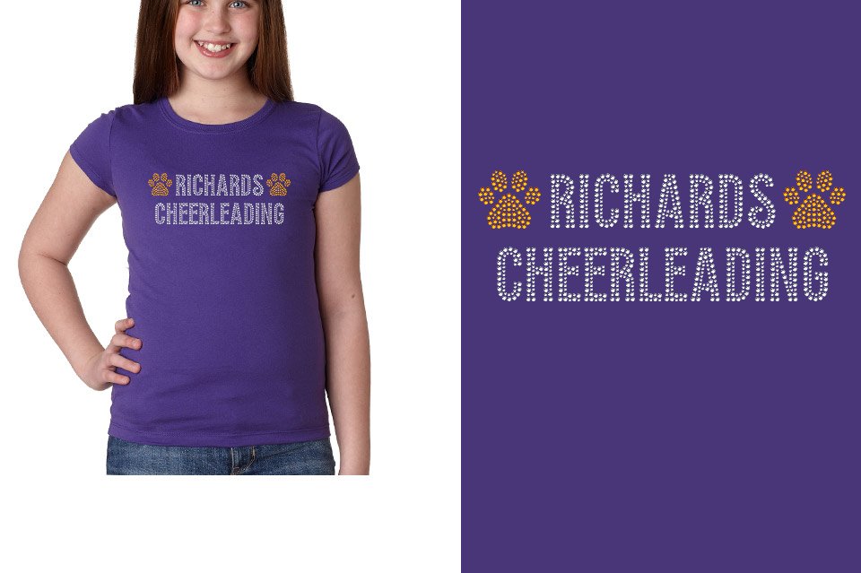 Rhinestones RICHARDS CHEERLEADING with paws Girls' Princess T-Shirt