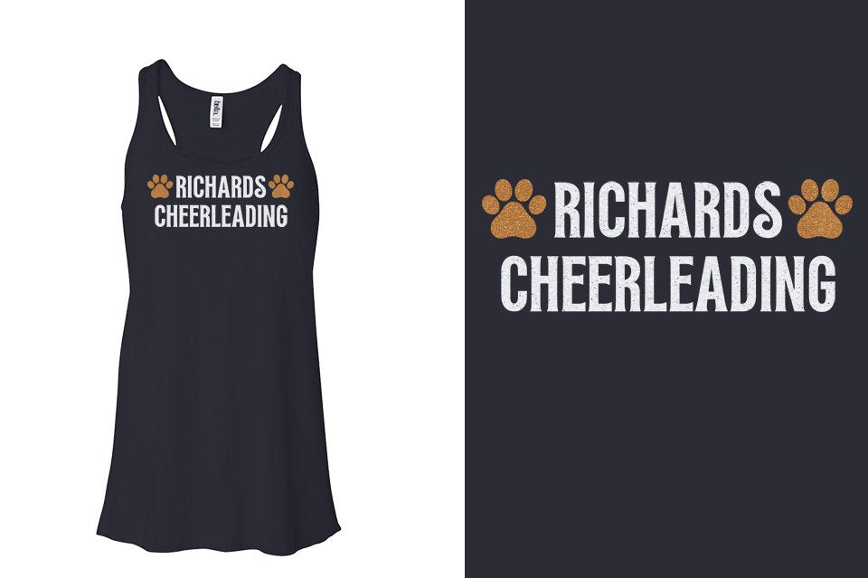 RICHARDS CHEERLEADING 2 lines glitter Youth Flowy Racerback Tank