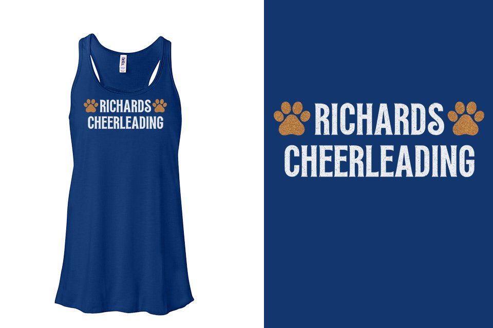 RICHARDS CHEERLEADING 2 lines glitter Youth Flowy Racerback Tank
