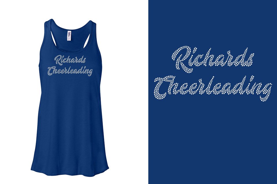 Rhinestones Richards Cheerleading 2 lines 1-color stones Youth Flowy Racerback Tank